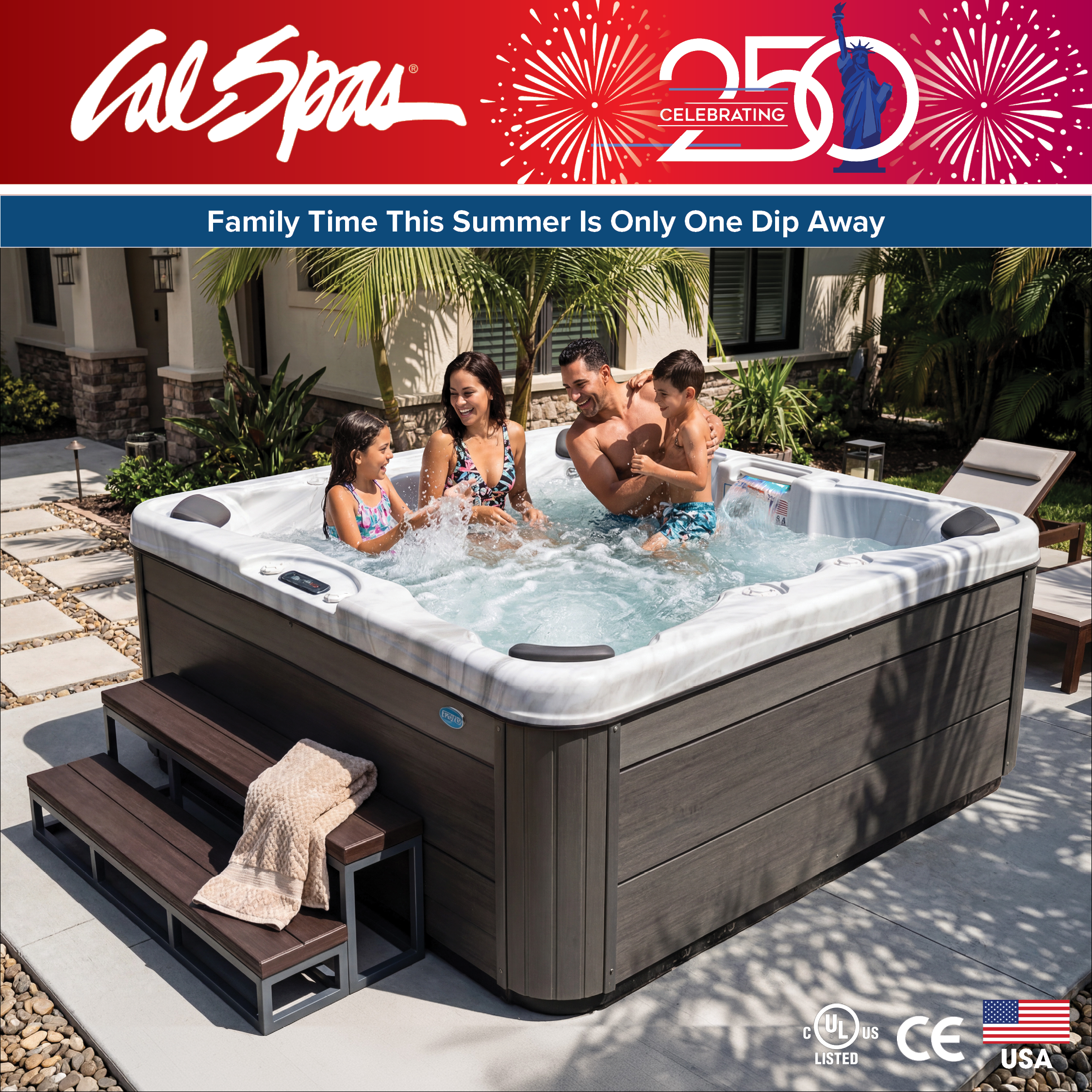 Calspas hot tub being used in a family setting - Novato